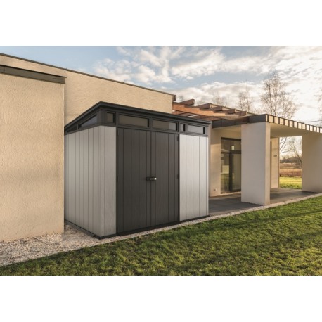 Casuta de gradina KETER Artisan 9x7 236877, cu usa dubla, material duotech, gri