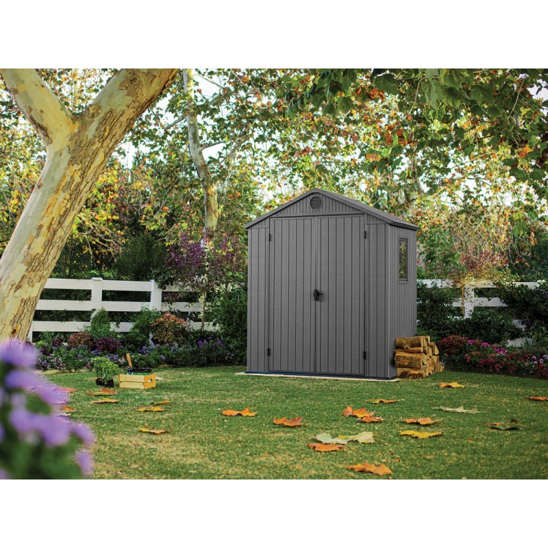 Casuta de gradina KETER Darwin 6x4 249363, cu usa dubla, material evotech, gri