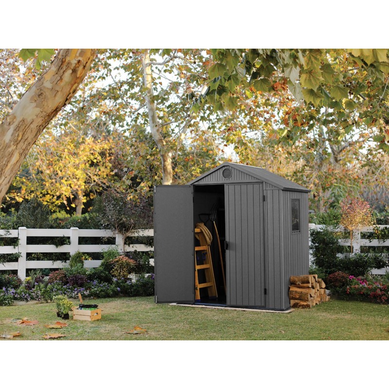 Casuta de gradina KETER Darwin 6x4 249363, cu usa dubla, material evotech, gri