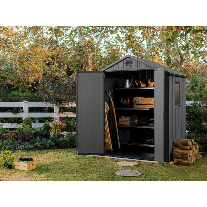 Casuta de gradina KETER Darwin 6x4 249363, cu usa dubla, material evotech, gri