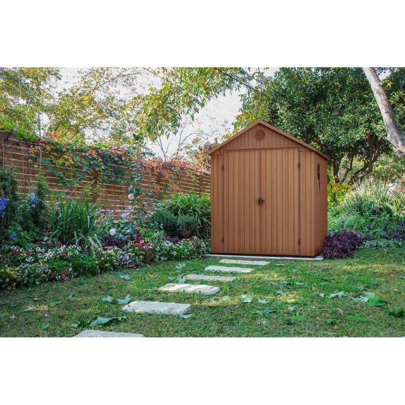 Casuta de gradina KETER Darwin 6x6 249360, cu usa dubla, material evotech, maro