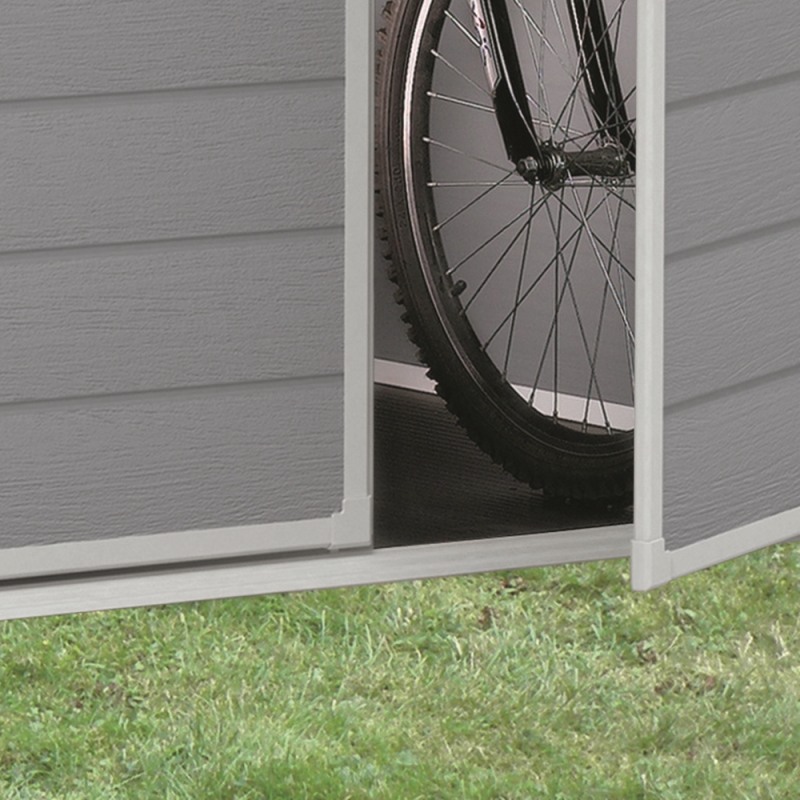 Casuta de gradina KETER Manor 6x8 17197129, cu usa dubla, material composit rasini, gri