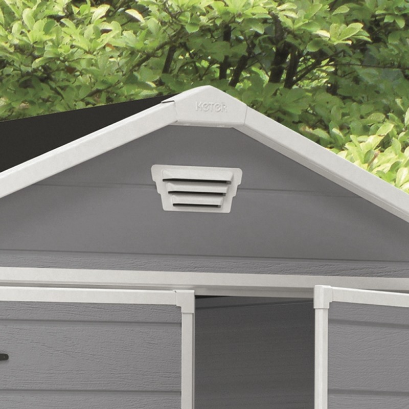 Casuta de gradina KETER Manor 6x8 17197129, cu usa dubla, material composit rasini, gri