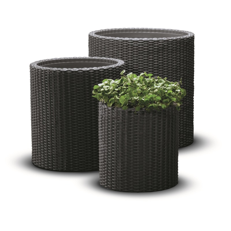 Ghiveci cilindric imitatie ratan KETER Cylinder L 229124, capacitate 39 L, negru, plastic