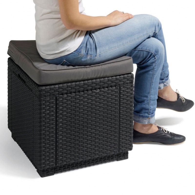 Scaun tip cutie de depozitare pentru gradina KETER Cube 213785, patrat, grafit, material polipropilena