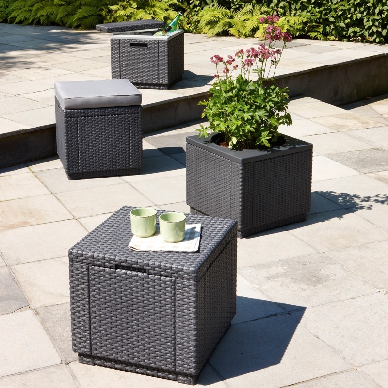 Scaun tip cutie de depozitare pentru gradina KETER Cube 213785, patrat, grafit, material polipropilena