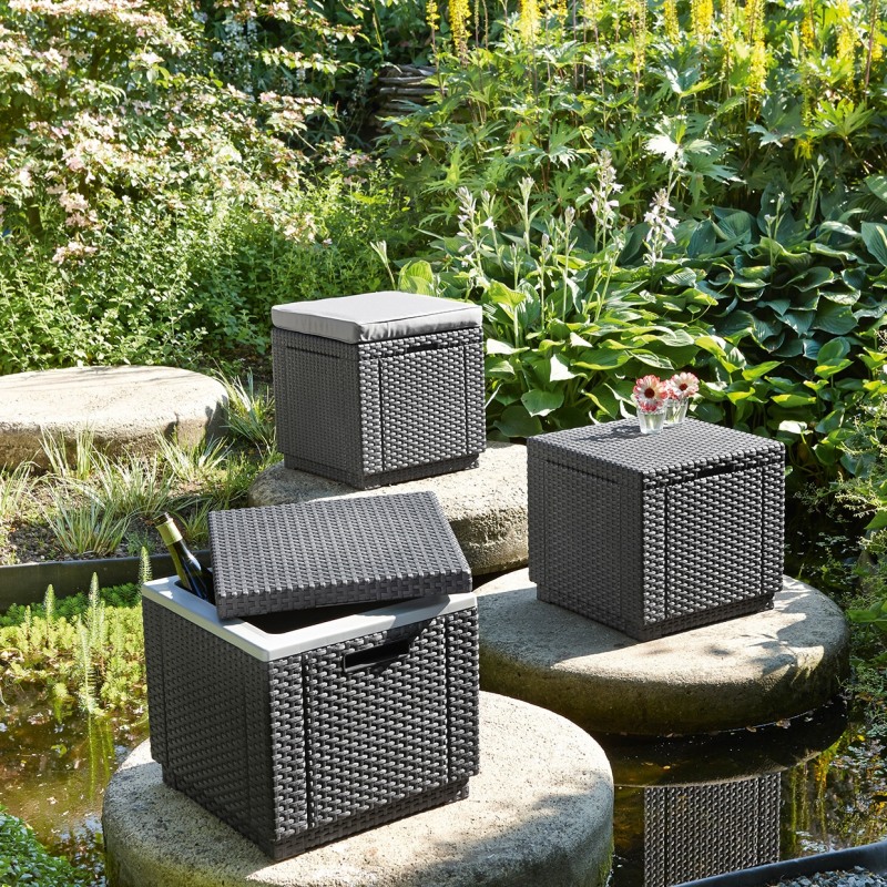 Scaun tip cutie de depozitare pentru gradina KETER Cube 213785, patrat, grafit, material polipropilena