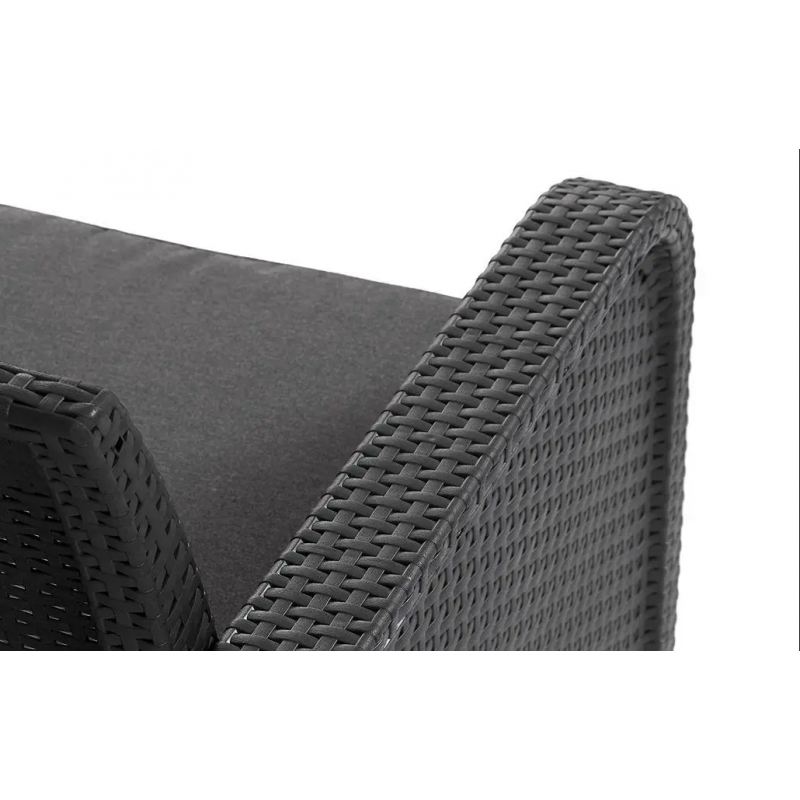 Set mobilier pentru balcon KETER Rosalie 249588, imitatie ratan, masa patrata cu 4 picioare, 2 fotolii, 2 perne, grafit, material polipropilena
