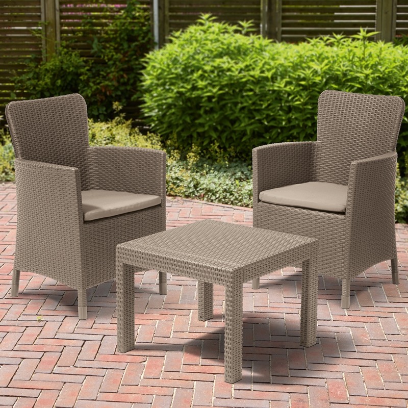 Set mobilier gradina KETER Salvador 219451, masa patrata, 2 fotolii, 2 perne, cappuccino, material polipropilena