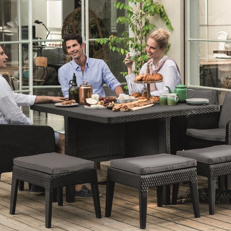 Set mobilier gradina KETER Columbia 231475, masa patrata, 4 fotolii, 4 taburete, 9 perne, cappuccino, material polipropilena