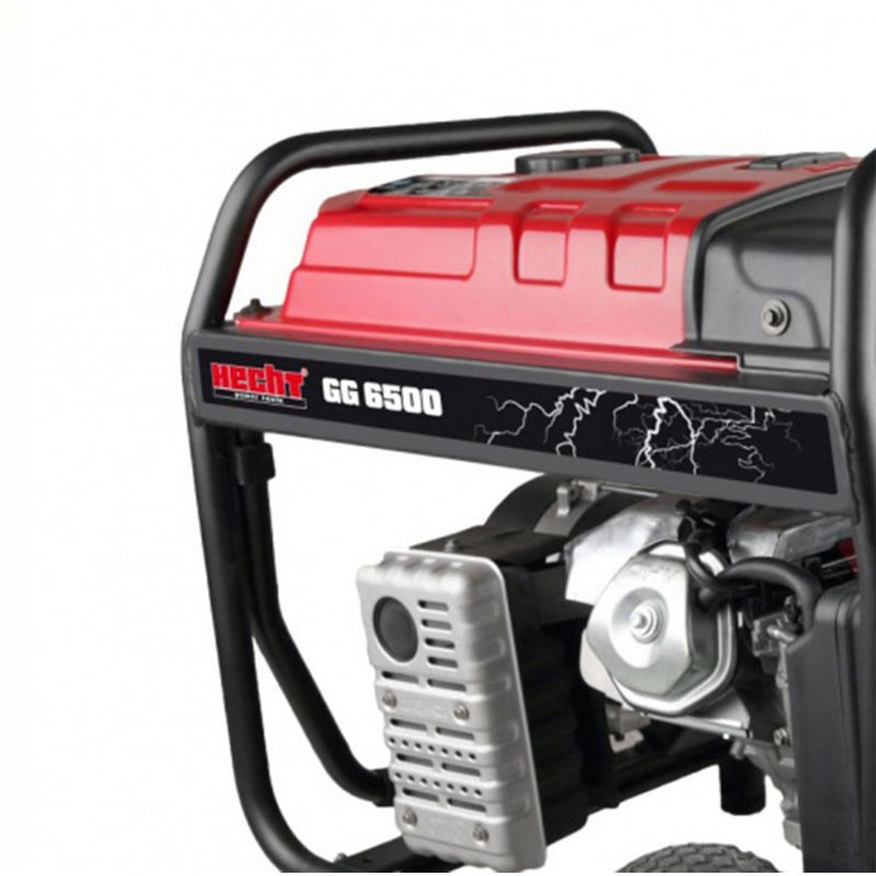 Generator de curent monofazat HECHT GG 6500, motor benzina, 4 timpi, 389 CC, 5 kW, max 5.5 kW, cu roti si maner