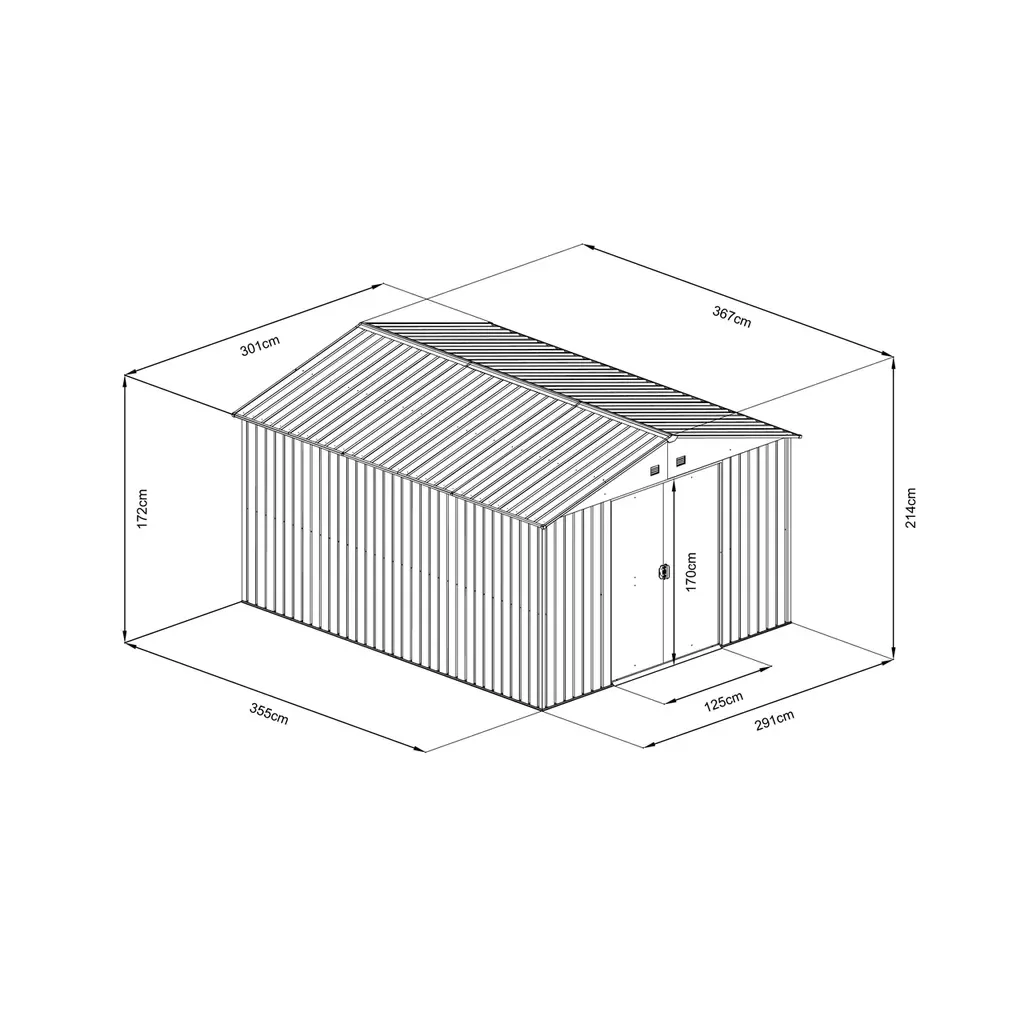 Magazie de gradina pentru depozitare HECHT 12x10 PLUS, cadru si pereti metalici, dimensiuni 367 x 301 x 214 cm