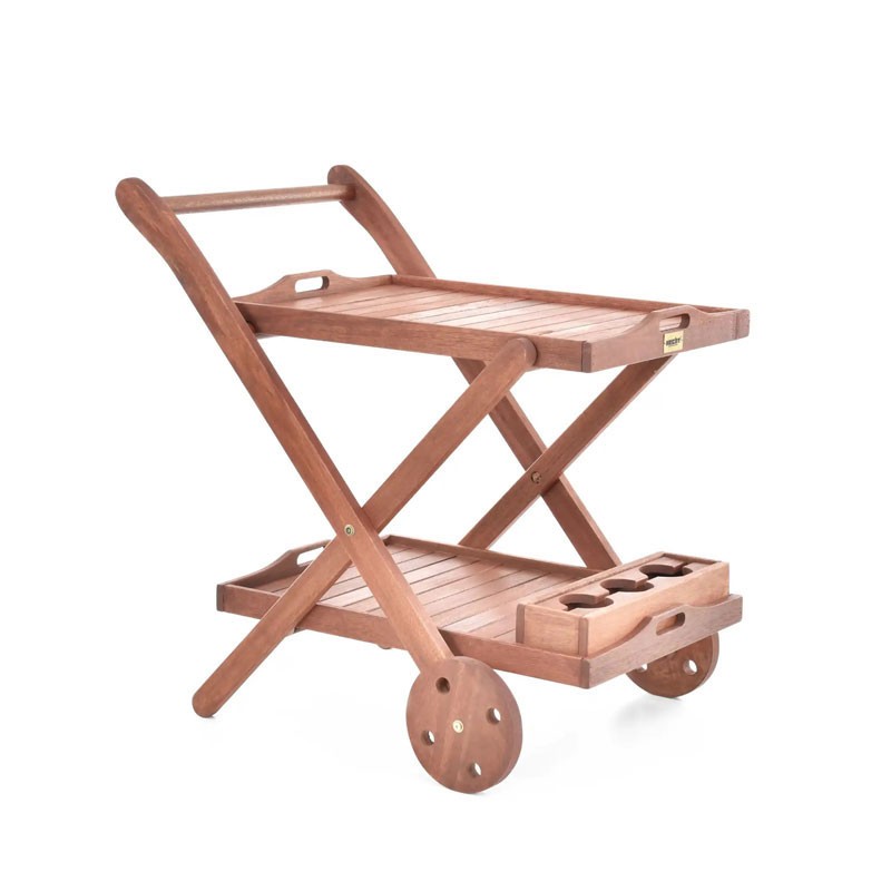 Carucior pentru servire HECHT Serving, fabricat din lemn tropical dur Meranti, 2 roti