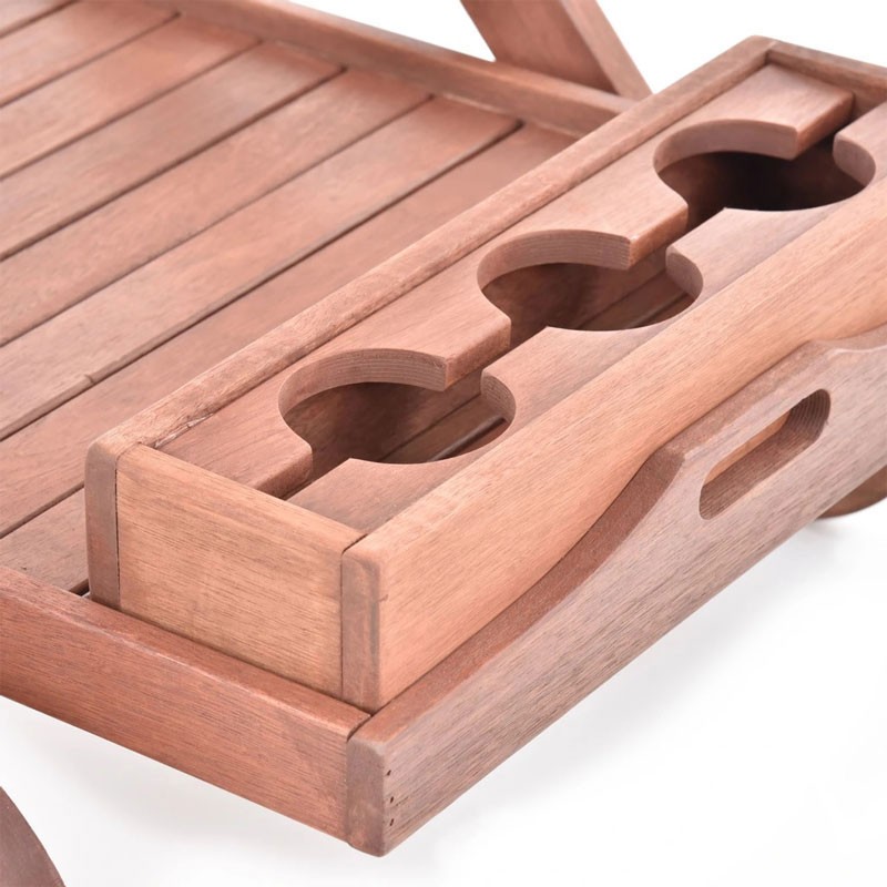 Carucior pentru servire HECHT Serving, fabricat din lemn tropical dur Meranti, 2 roti