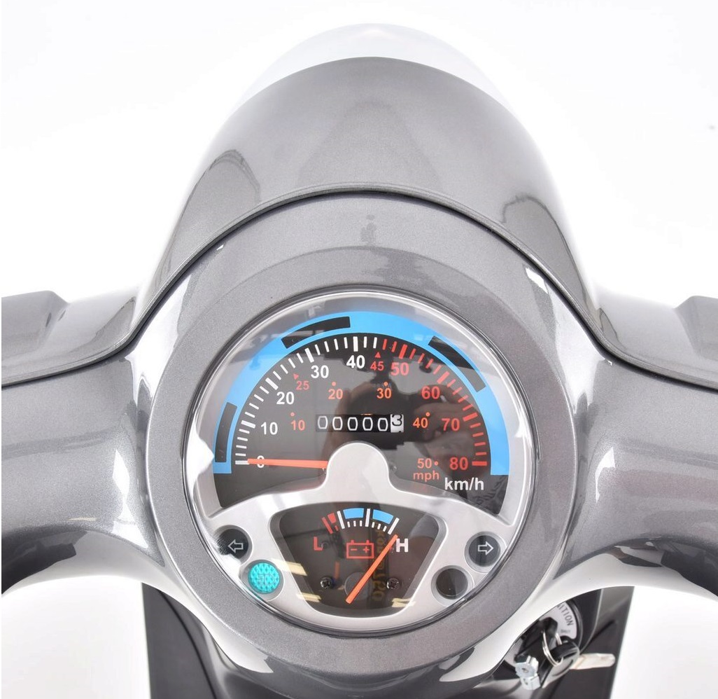 Scuter electric HECHT Citis Max Shadow, scaun reglabil, cotiere, acumulator 60 V, 20 Ah, motor 800 W, viteza maxima de 25 km/h, gri