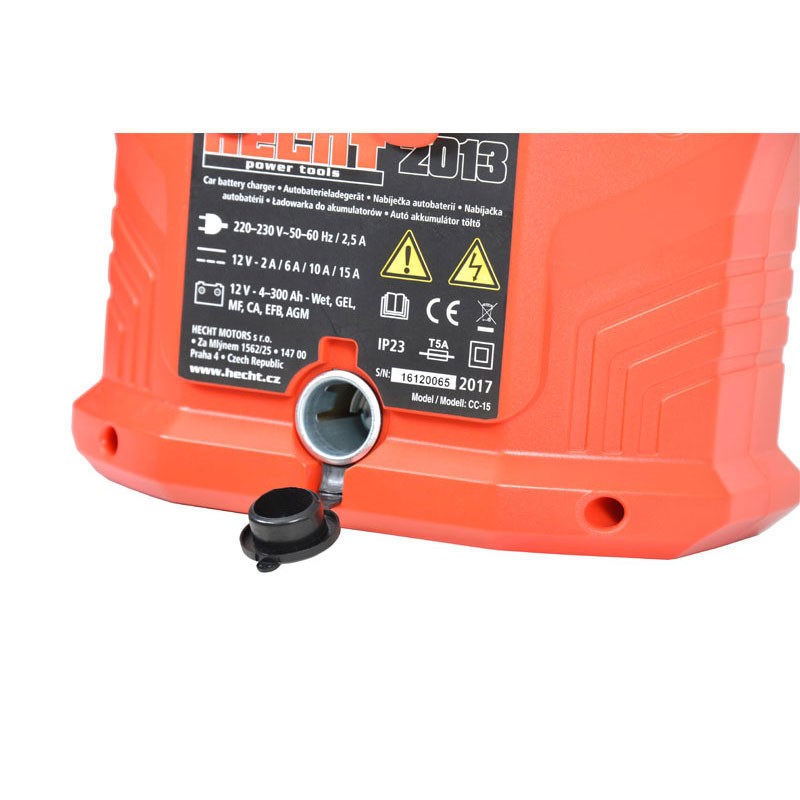 Incarcator inteligent pentru acumulatori auto HECHT 2013, pentru baterii Pb, plumb-acid, iesire 12V, 2-15 A, 4-300 Ah