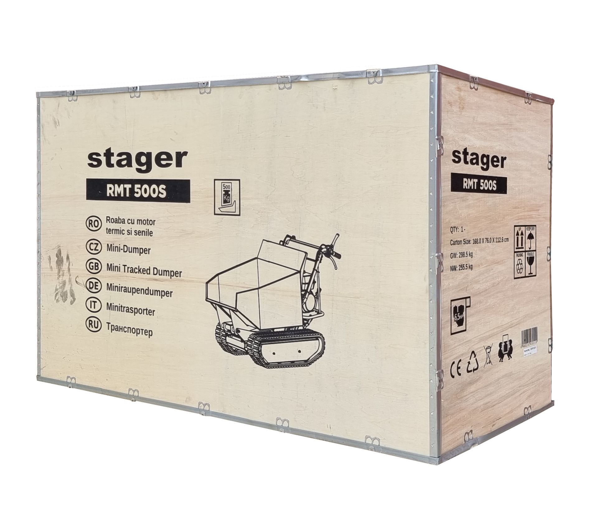 Roaba cu motor termic STAGER RMT500S 5160009735, 4 timpi, putere motor 6.5 CP, 4.8 kW, capacitate maxima incarcare 500 kg, cu senile