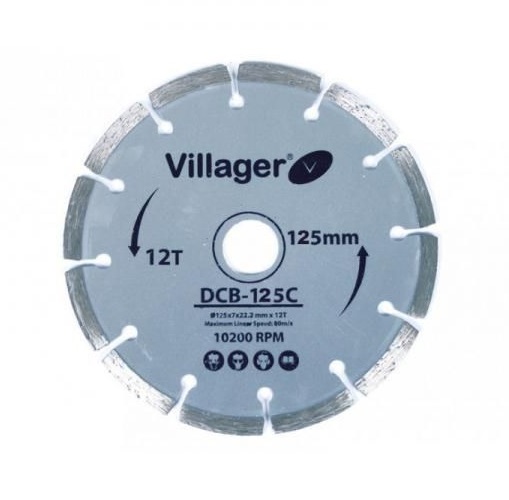 Disc taiere diamantat, segmentat, pentru taiere beton, beton armat, VILLAGER DRY DCB115C, 115 x 22.23 mm