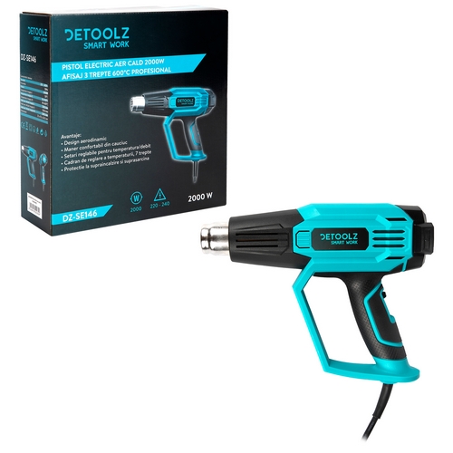 Pistol electric cu aer cald Detoolz, DZ-SE146 profesional 2000 W 3 trepte 600 C