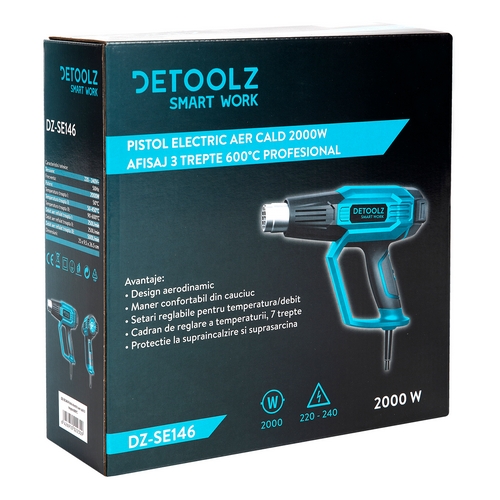Pistol electric cu aer cald Detoolz, DZ-SE146 profesional 2000 W 3 trepte 600 C