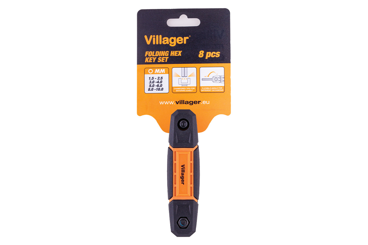 Set pliabil 8 chei imbus VILLAGER, pofil hexagonal, 1 - 10 mm