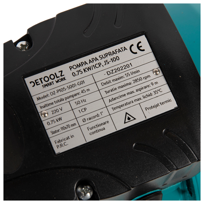Pompa apa suprafata Detoolz, JS 100SS, 0.75 kW/1 HP, 2850 rpm