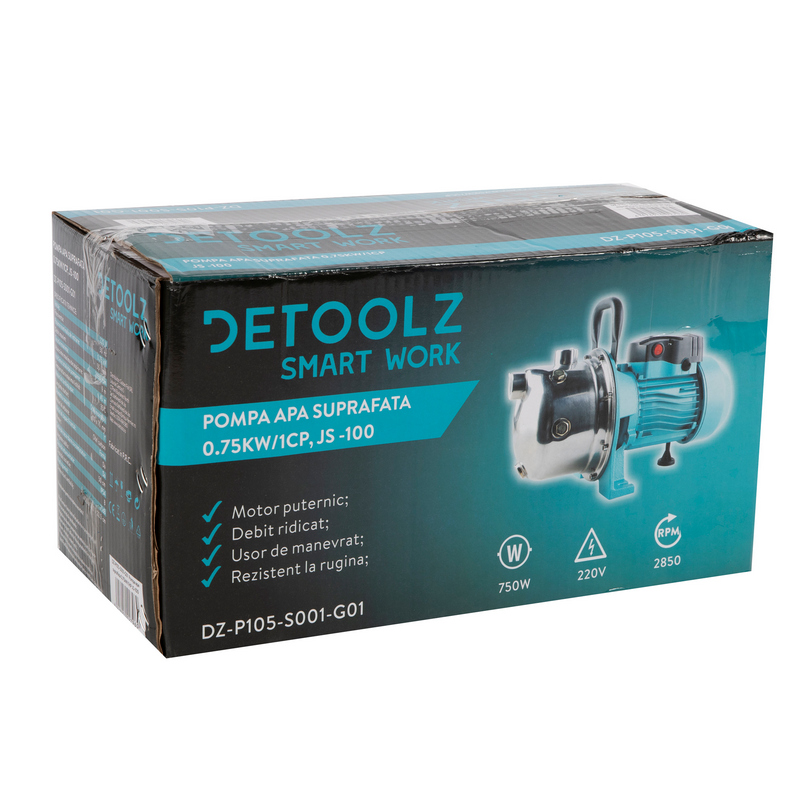 Pompa apa suprafata Detoolz, JS 100SS, 0.75 kW/1 HP, 2850 rpm