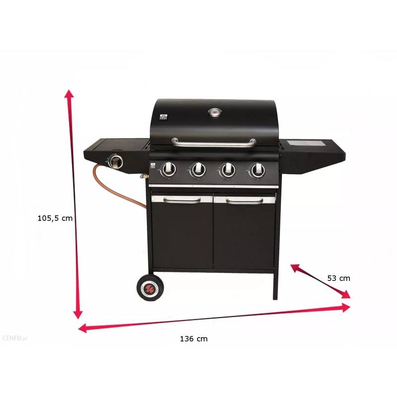 Gratar pe gaz GRILLCHEF 12758 XL HIT, 4 + 1 arzatoare, gratare din fonta, suprafata gatire 63 x 40 cm