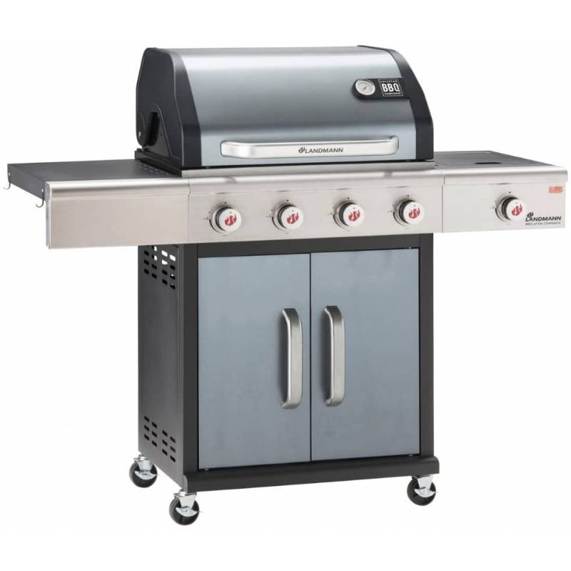 Gratar pe gaz LANDMANN Triton Champion PTS 4.1 12965, 12 persoane,15 kW, suprafata grill 65 x 44 cm, cu tava din fonta si husa de protectie cadou
