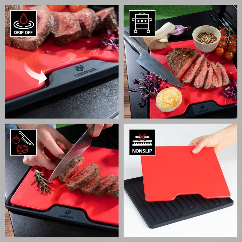 Placa de taiat si tocat alimente LANDMANN 05189, cu elemente de silicon, dimensiuni 24.5 x 24.5 x 1 cm