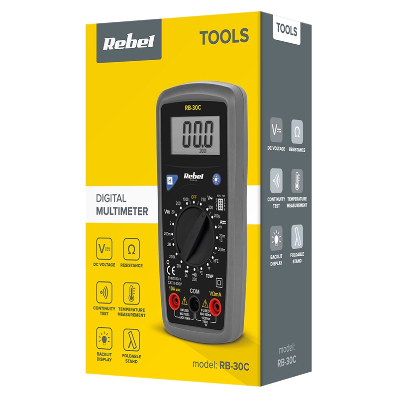 Multimetru universal REBEL, MIE-RB-30C, RB-30C, 9 V, masurare temperatura