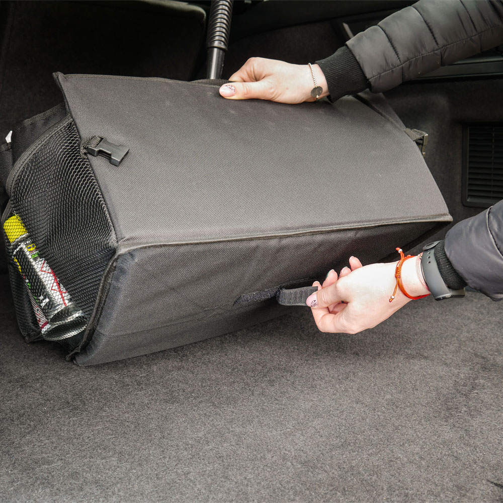 Organizator portbagaj auto universal MEGA DRIVE 05975, pliabil, 55 x 39.5 x 26 cm, benzi velcro, 2 compartimente, 4 buzunare exterioare