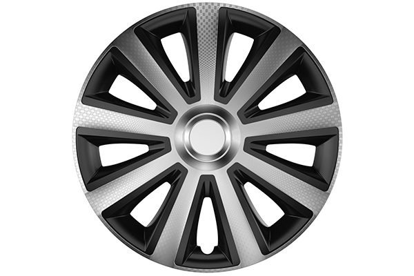 Set 4 capace roti auto MEGA DRIVE VR Carbon Aviator 44351, 15 inch, plastic ABS, argintiu si negru