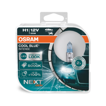 Set 2 becuri far faza lunga 12 V, H1 55 W Cool Blue Intense Nextgen OSRAM 64150CBN-HCB