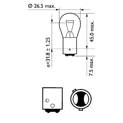 Bec incandescent rosu pentru frana PR21/5W 12 V, BAW15d, PHILIPS 12495CP