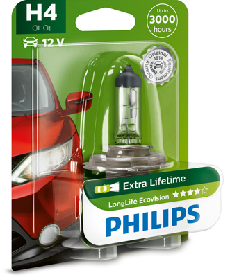 Bec far H4 60/55W 12 V, Longer Life Ecovision PHILIPS 12342LLECOB1