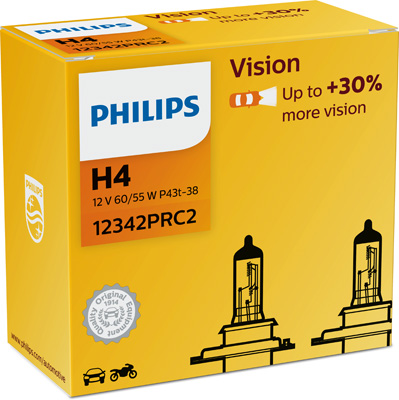 Set 2 becuri far H4 P43T 60/55W 12 V, Vision PHILIPS 12342PRC2