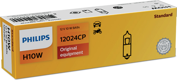 Bec auxiliar H10W 12 V, 10W Ba9S, set 10 bucati, PHILIPS 12024CP