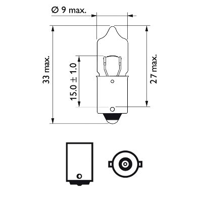 Bec auxiliar H10W 12 V, 10W Ba9S, set 10 bucati, PHILIPS 12024CP