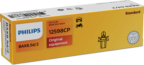 Bec bord B8.5D soclu negru 12 V, set 10 bucati, PHILIPS 12598CP