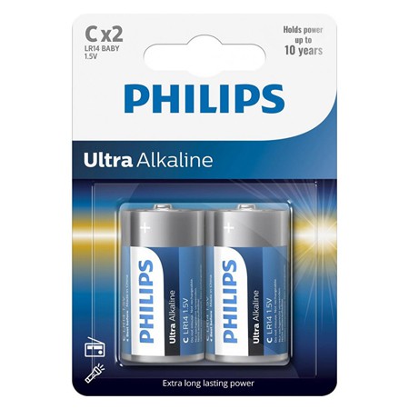 Baterie PHILIPS, Ultra Alkaline, LR14 C, Blister, 2 bucati