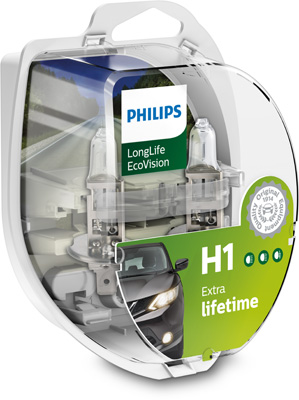 Set 2 becuri far H1 55W 12 V, Long Life Ecovision PHILIPS 12258LLECOS2