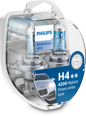 Set 2 becuri far principal H4/W5W P43T-38 60/55W 12 V, White Vision Ultra PHILIPS 12342WVUSM