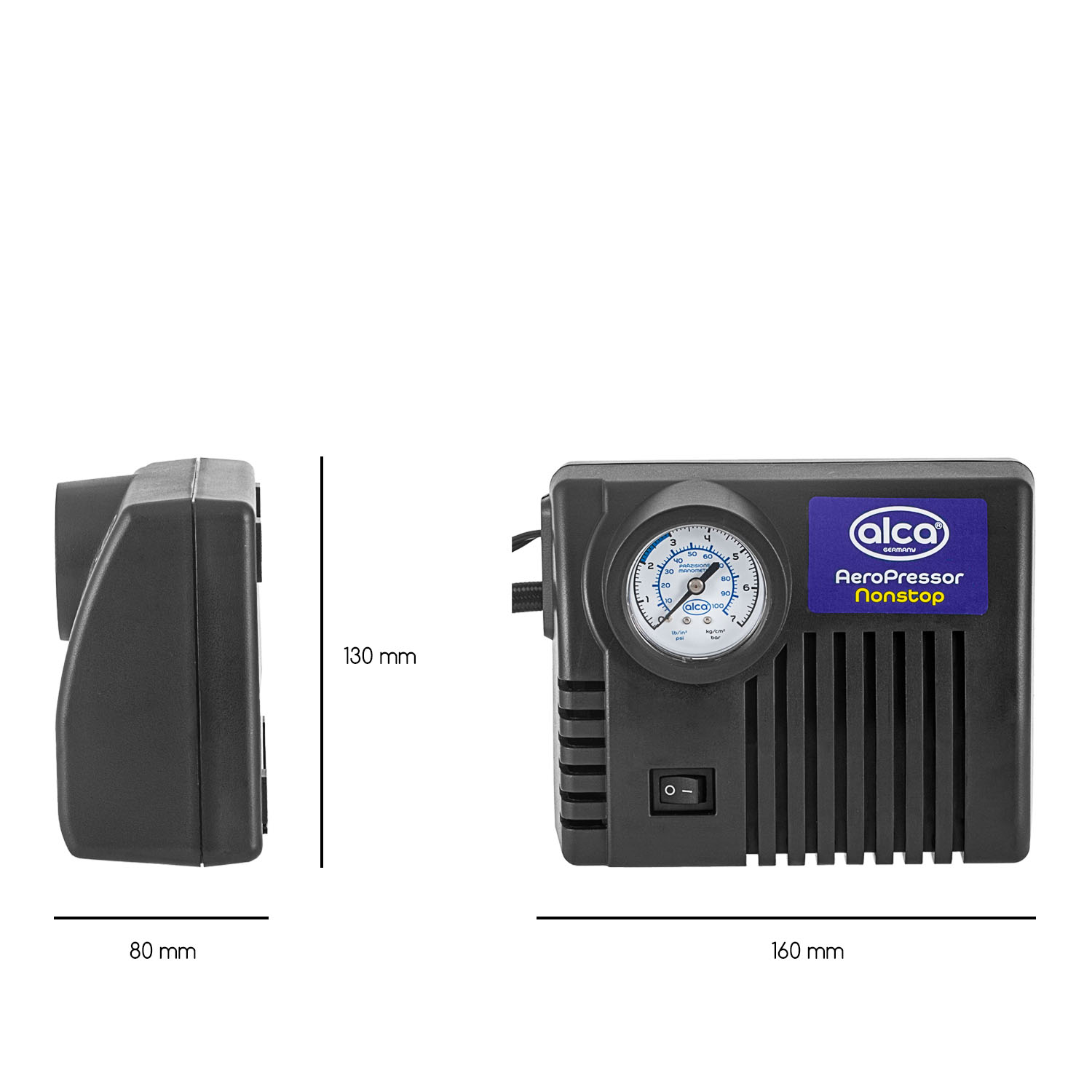 Compresor auto aer ALCA 220000, alimentare 12 V, 300 PSI, manometru, lumina LED, lanterna, 4 adaptoare