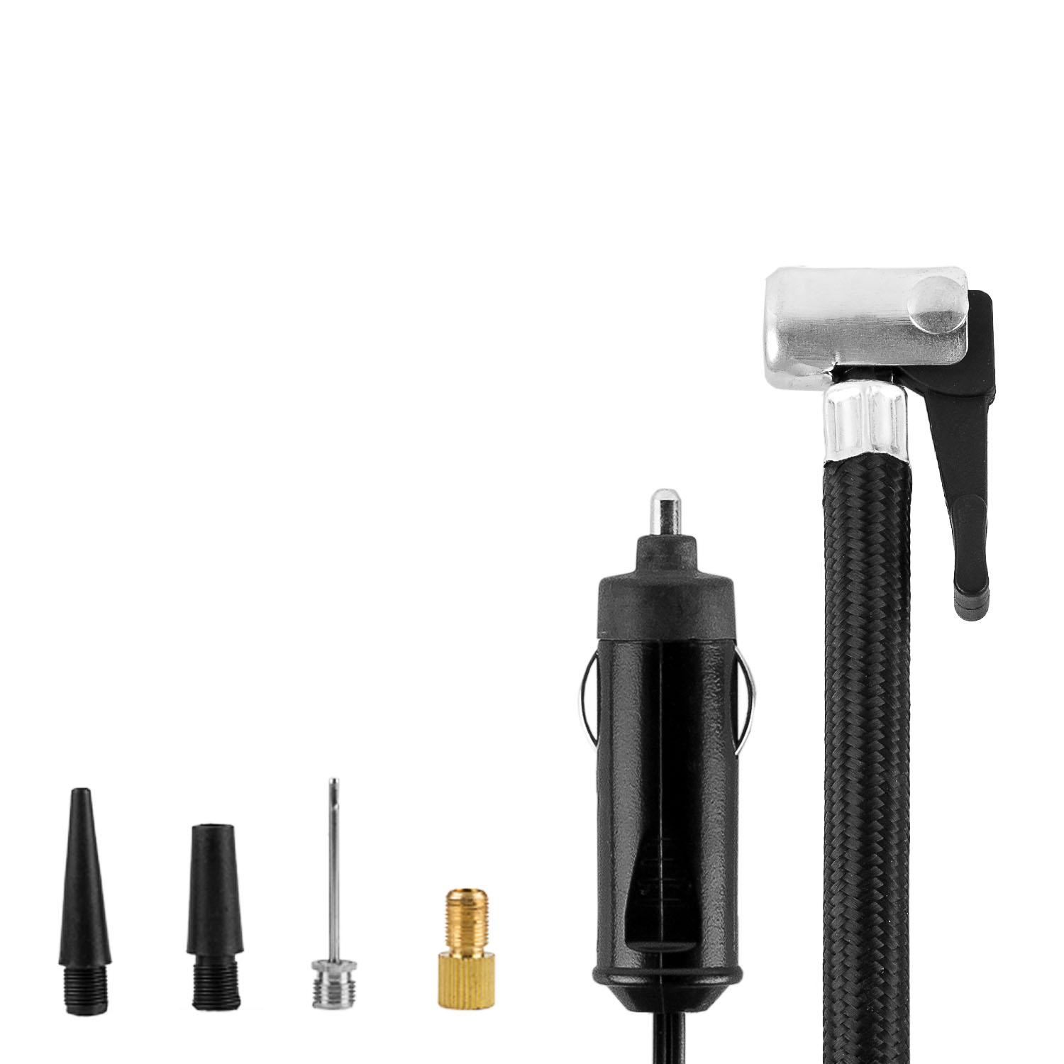 Compresor auto aer ALCA 220000, alimentare 12 V, 300 PSI, manometru, lumina LED, lanterna, 4 adaptoare