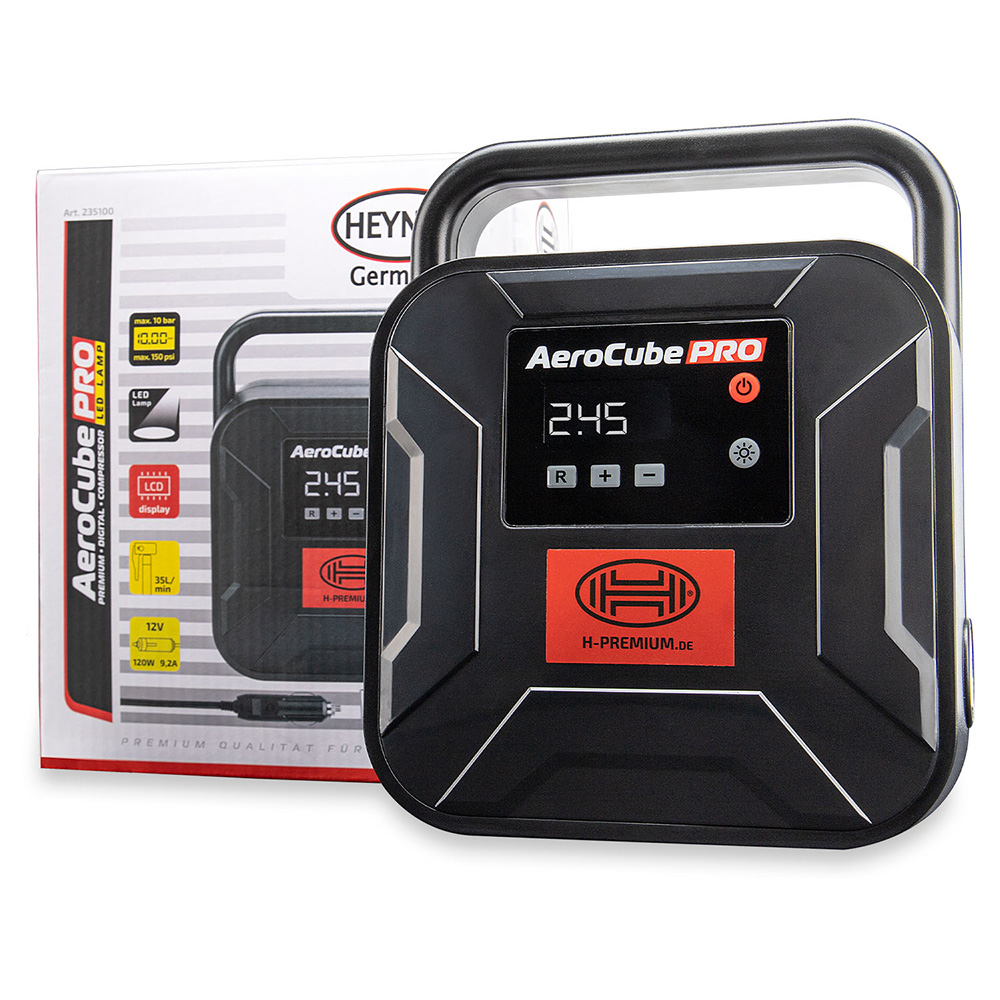 Compresor auto aer HEYNER AeroCube PRO 43311, alimentare 12 V, 35 l/min, 10 bar, 150 PSI, lumina LED, manometru digital