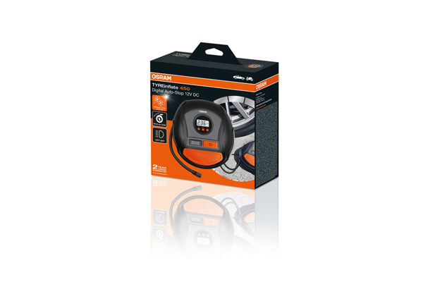 Compresor auto aer OSRAM TYREinflate 450 OTI450, alimentare 12 V, 6.9 bar, 120 W, afisaj analogic