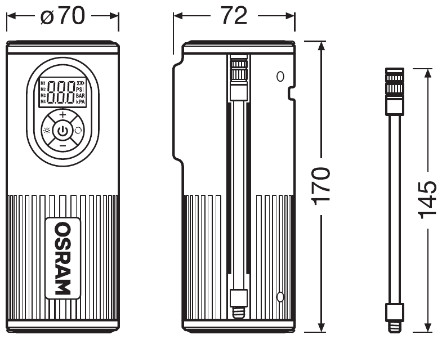 Compresor auto aer OSRAM TYREinflate 2000 OTIR2000, alimentare acumulator 3.7 V, 5200 mAh, 8.3 bar, 180 W, afisaj digital