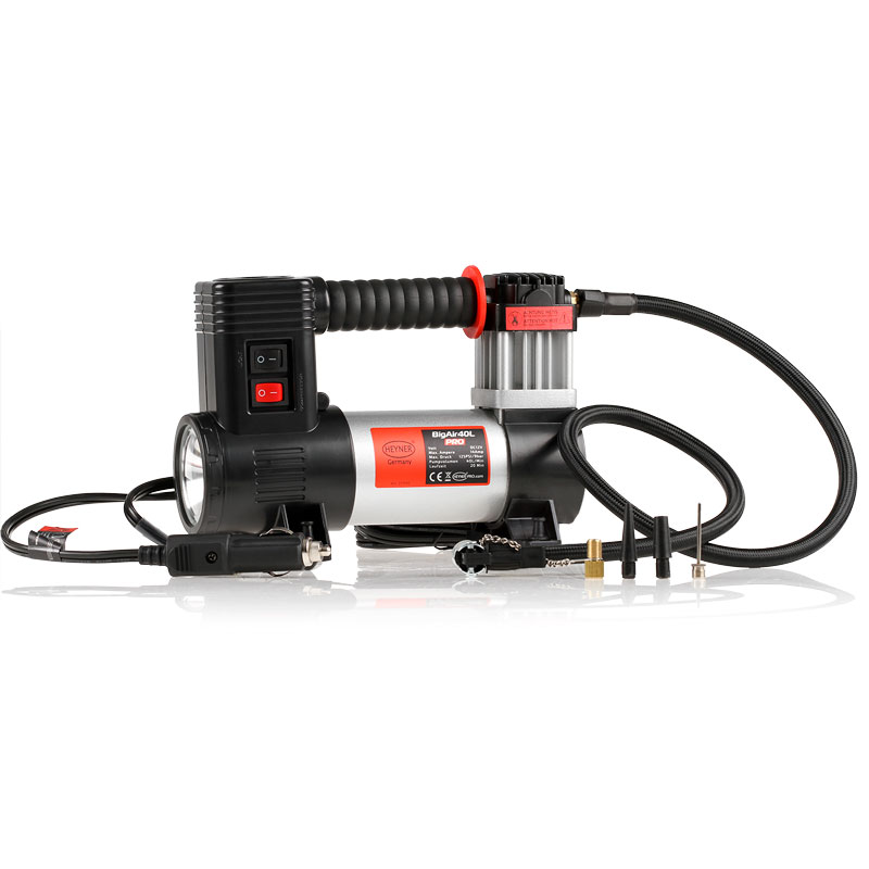 Compresor auto aer digital HEYNER 25554, alimentare 12 V, 40 l/min, 9 bar, lampa LED, geanta transport, 4 adaptoare