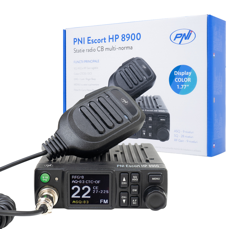 Statie radio CB PNI Escort HP 8900 ASQ 42121, 12V/24V, 40 canale, RF gain, roger beep, CTCSS-DCS, dual watch AM/FM
